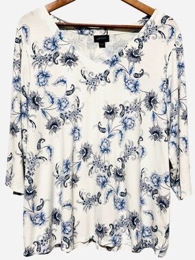 J. JILL Blue Floral Coastal Boho Artsy Teacher Stretch Top XL